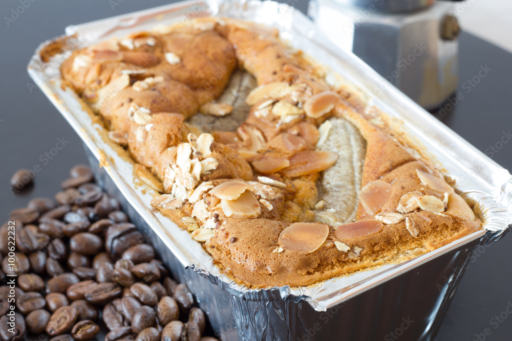 banana cake with with banana with coffee beans banana cake with with banana with coffee beans