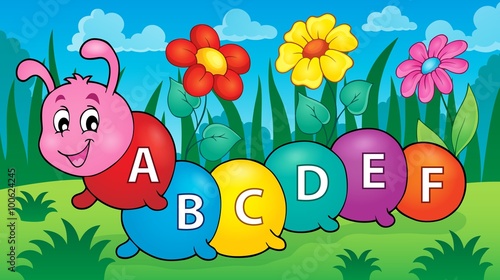 Happy caterpillar with letters theme 2
