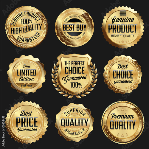 Gold and Black Shiny Luxury Badge on White Background. Luxury Set. Best Choice. Best Price. Limited Edition.