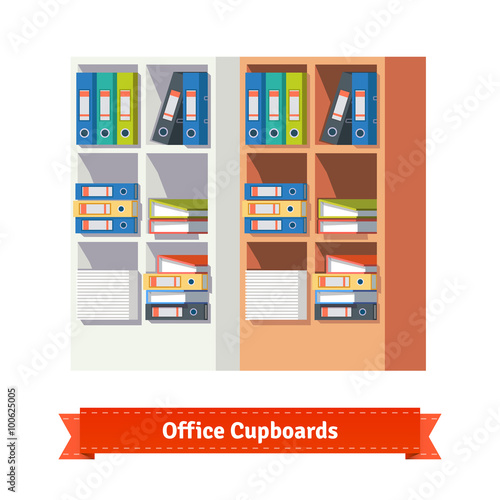 Office cupboards full of ring binders and papers