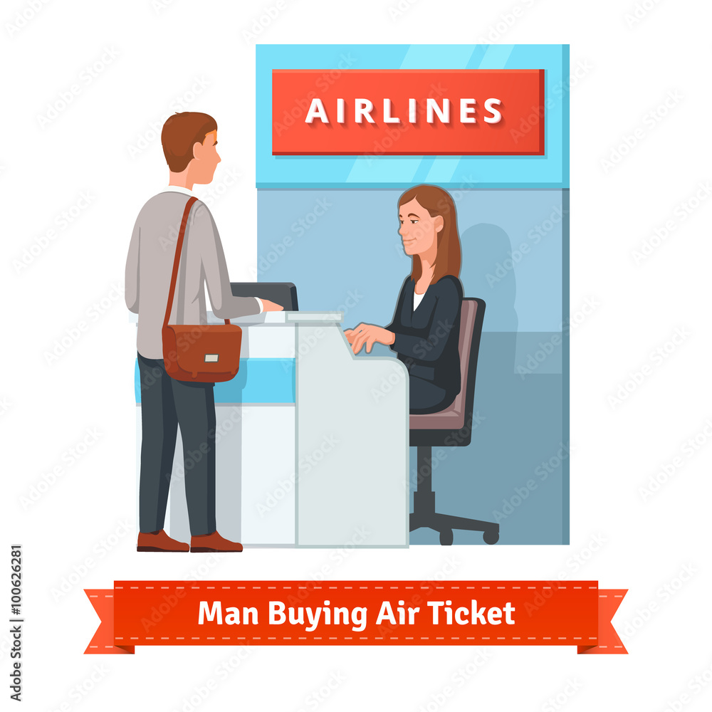 Man buying ticket for business trip at the airport Man buying ticket for business trip at the airport