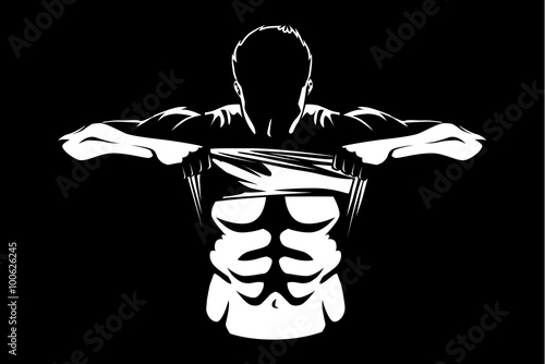 Healthy man showing abdominal muscles body with taking off his shirt