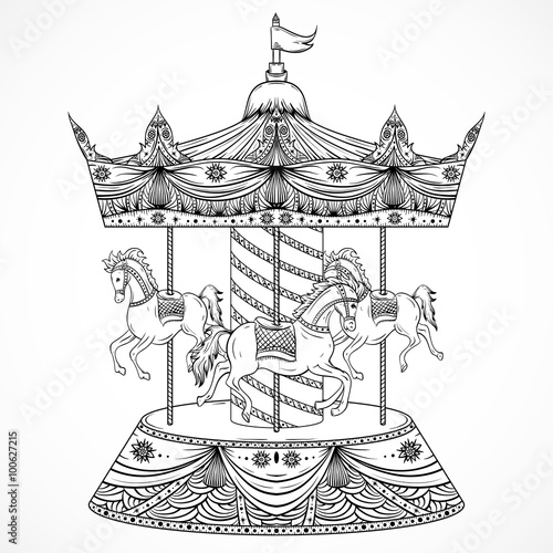Vintage carousel. Hand drawn vector illustration