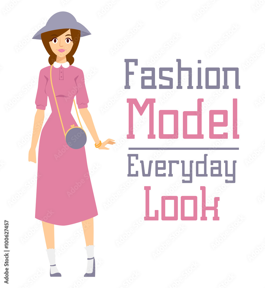 Beautiful vector cartoon fashion girl model constructor look standing over white background Beautiful vector cartoon fashion girl model constructor look standing over white background