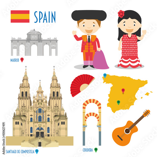 Billede på lærred Spain Flat Icon Set Travel and tourism concept