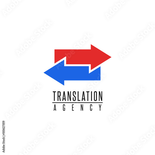 Arrows logo translation agency mockup design element, online education language school, graphic geometric shape blue and red finance exchange emblem