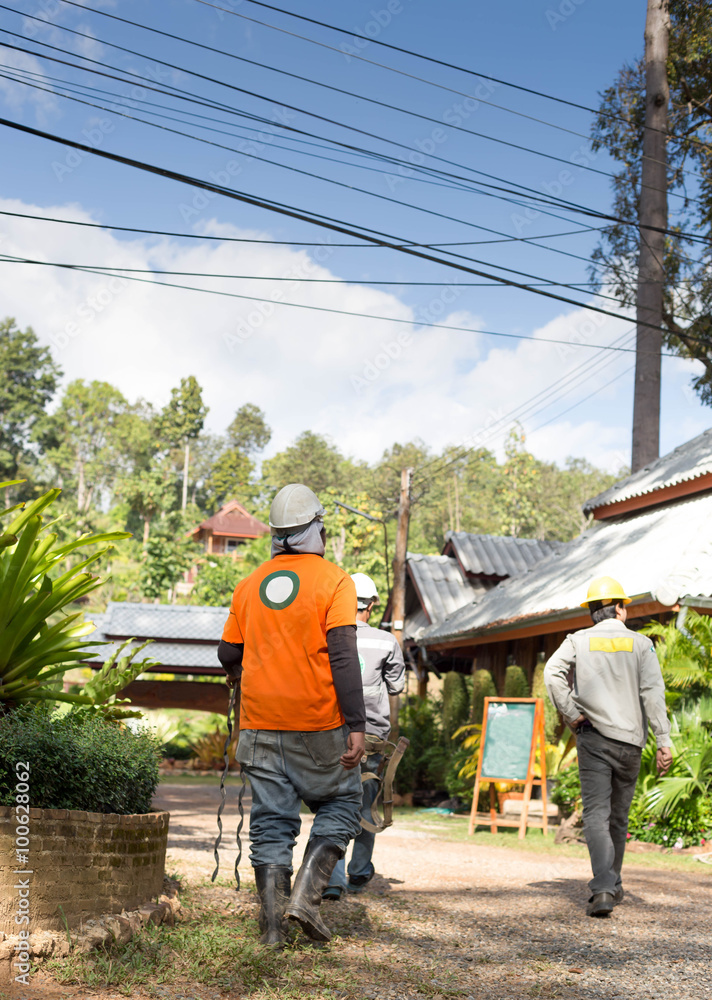Group of Electrician inspector checking at work Group of Electrician inspector checking at work