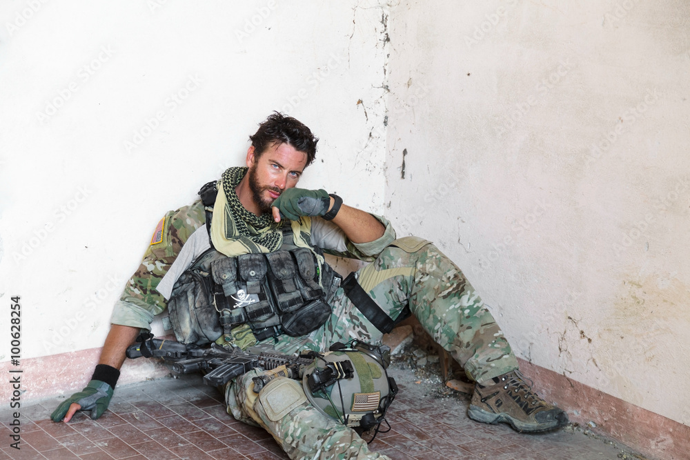 Fototapeta premium Tired American Soldier