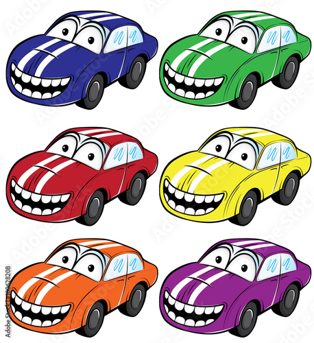 smiling cartoon car with stripes vector illustration