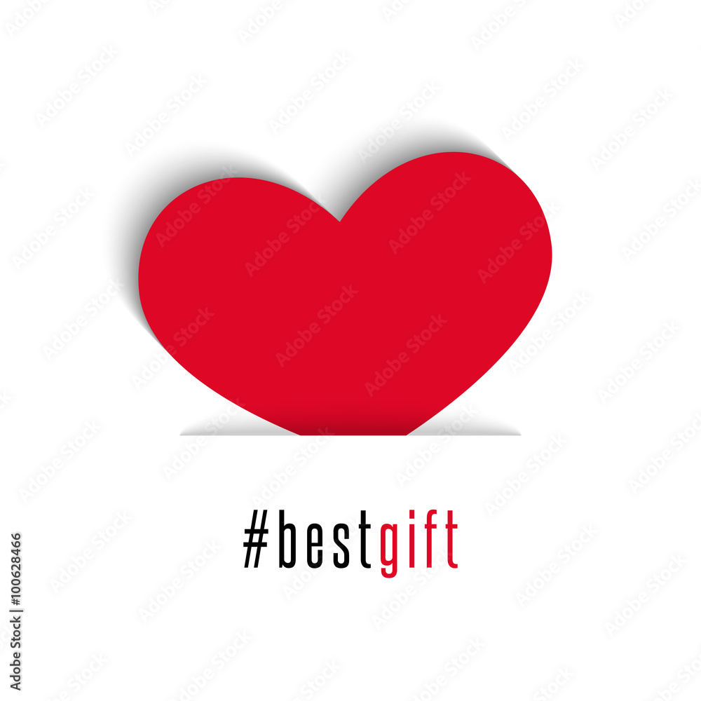 Valentines day card, red heart holiday symbol all lovers, best gift hashtag text, white background