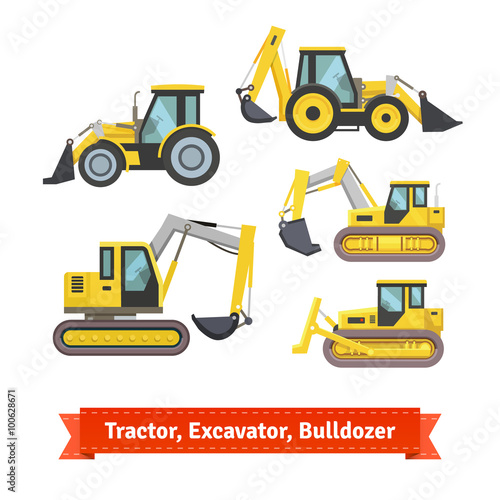 Tractor, excavator, bulldozer set