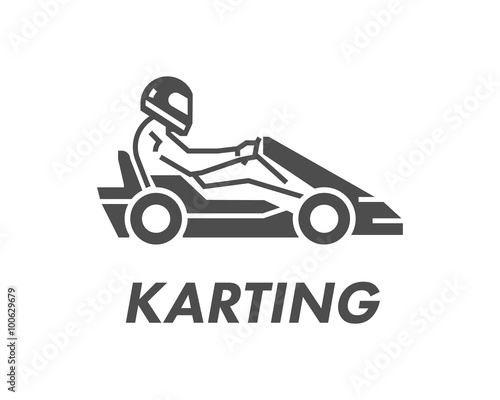 Line and flat karting logo and symbol. Silhouette figures kart r