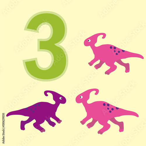 Fototapeta Naklejka Na Ścianę i Meble -  Number three. Three dinosaur (Sauroloph).