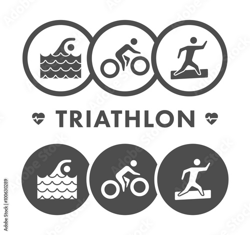 Vector line and flat triathlon logo and symbol.