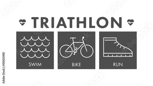 Vector line and flat triathlon logo and symbol.