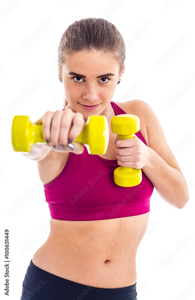 Teenager exercise with dumbbell Teenager exercise with dumbbell