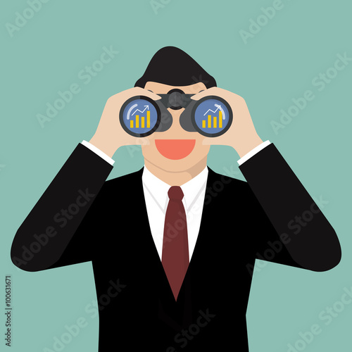 Businessman use binoculars looking for business future