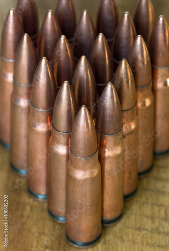 Rifle bullets of 7.62 mm caliber. Kalashnikov machine gun.