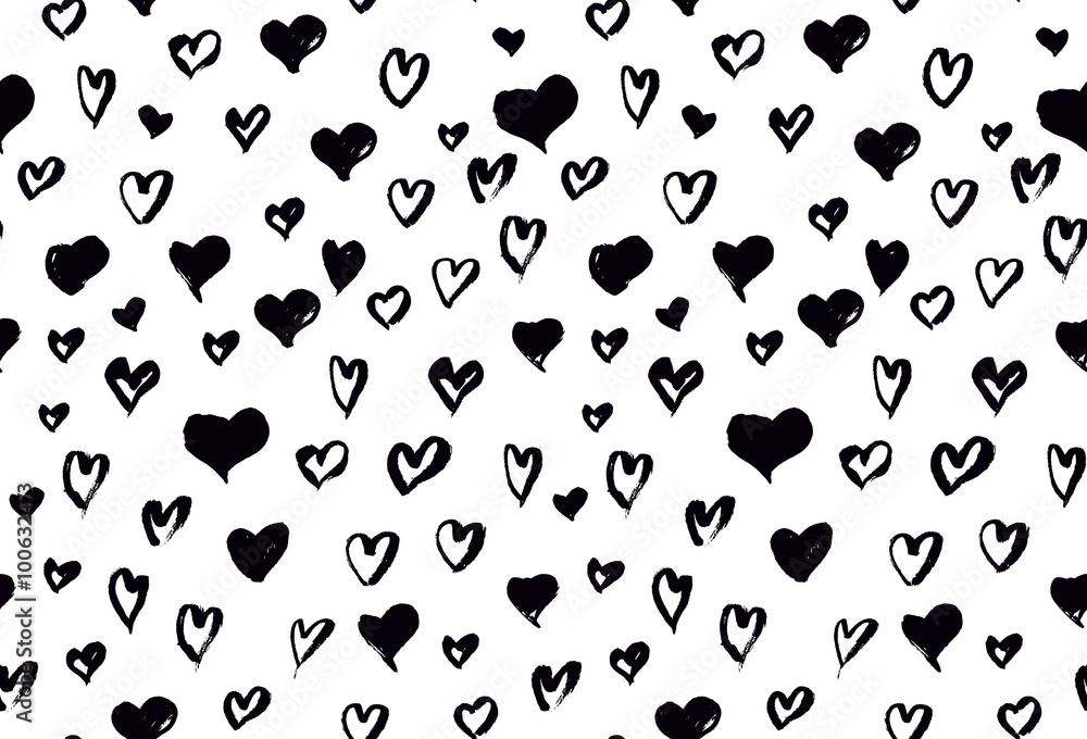 Seamless background pattern with hand drawn textured hearts
