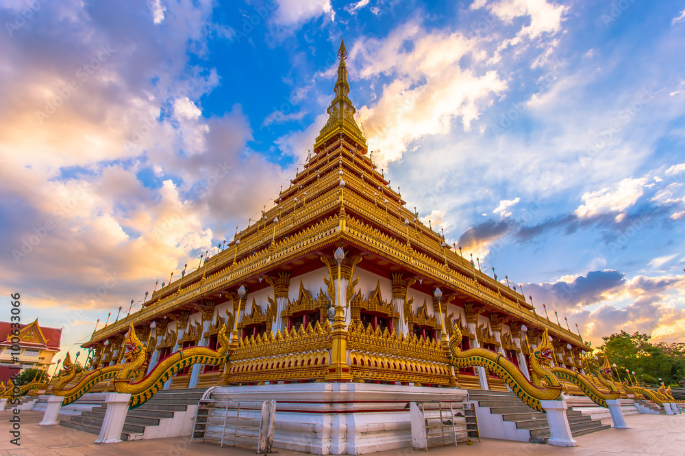 Golden temple Thailand sky view, Khonkaen