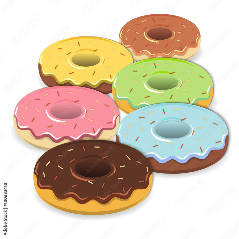 Three versions of the donut in 3D style. Three versions of the donut in 3D style.