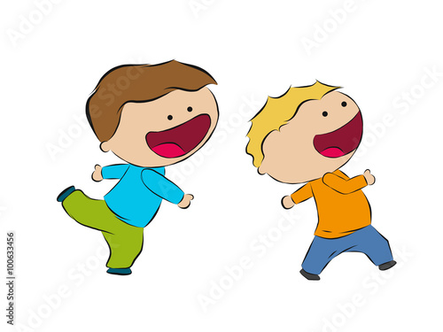Two running boys, hand draw sketch