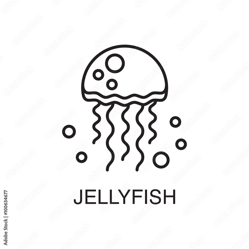 Obraz premium Line art jellyfish under water illustration.