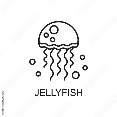 Line art jellyfish under water illustration.