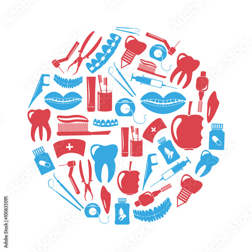 set of dental theme red and blue icons in circle eps10