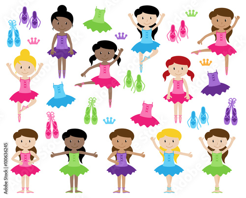 Ballet Themed Vector Collection with Diverse Girls