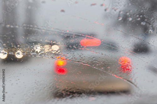 view through the blurry windshield