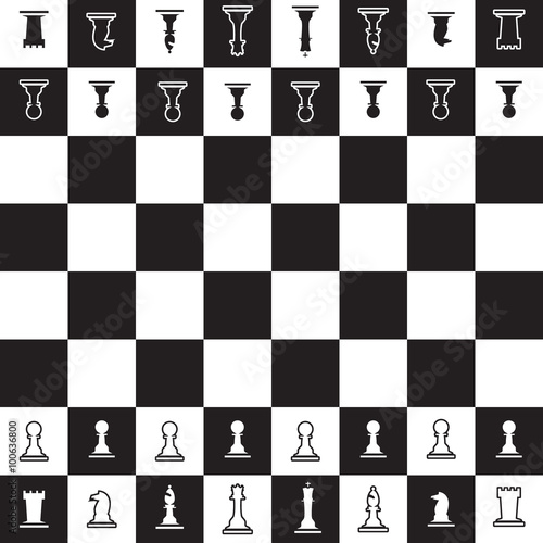 Vászonkép chessboard with black and white oposite chess pieces eps10