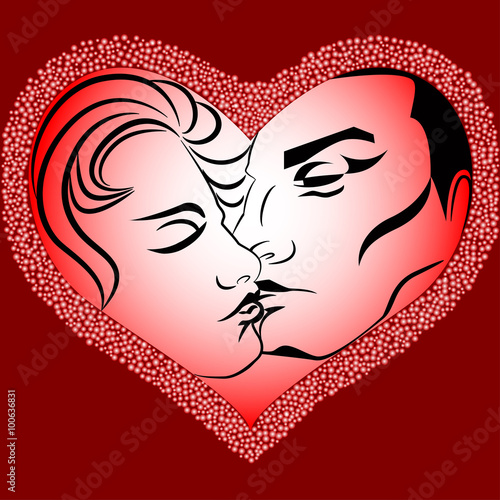 Happy Valentine s Day Kiss.  Heart symbol of St. Valentine on red background.