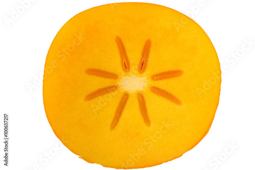 Persimmon fruit slice isolated on a white background. Isolated food series. photo