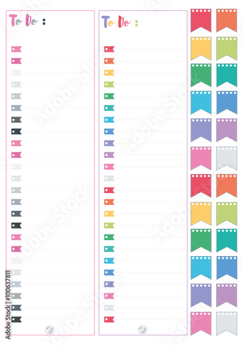 Colorfull Printable Dashboard boxes, in flat colors for planners, blocknotes,notepads etc.The To Do sheets are 1,5''x1,9'' size and 0,7''x0,8'' for the small flags.