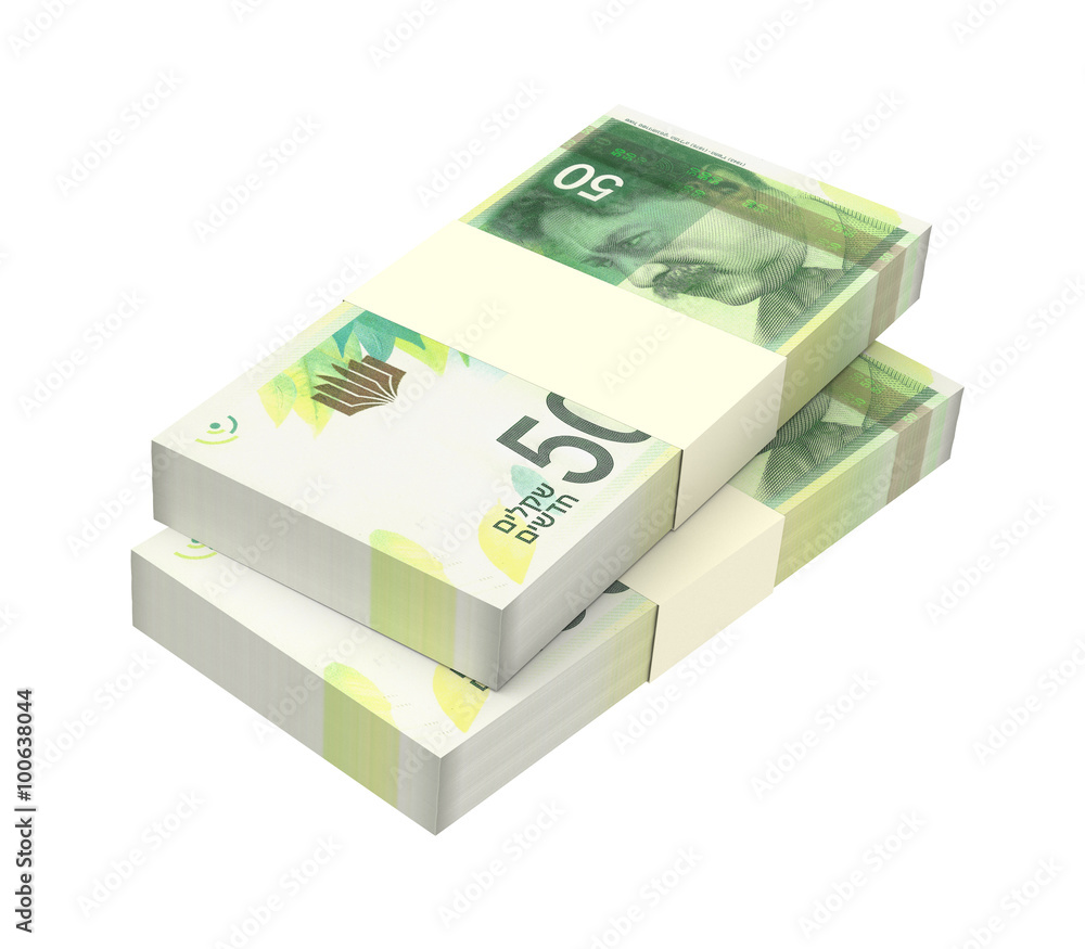 Israeli Shekel bills isolated on white background. Computer generated 3D photo rendering. Israeli Shekel bills isolated on white background. Computer generated 3D photo rendering.
