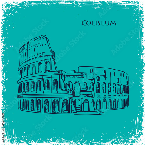 Rome building hand drawn vector illustration. Italian landmark Coliseum