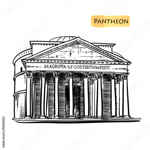 Rome building hand drawn vector illustration. Italian landmark Pantheon