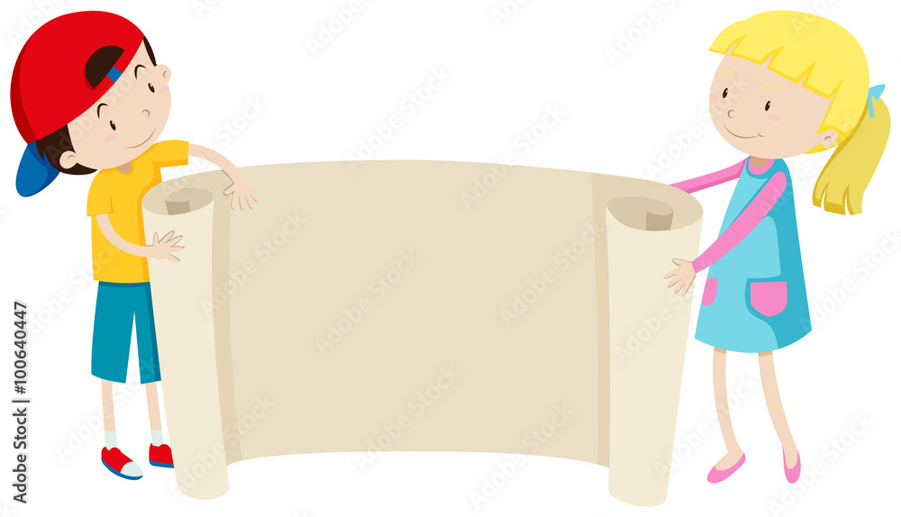 Boy and girl holding paper Boy and girl holding paper