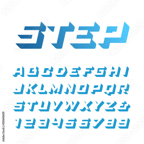 Isometric font. Vector alphabet with 3d effect letters and numbe