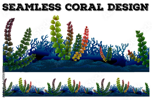 Seamless background with coral and seaweeds