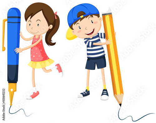 Boy and girl writing on the floor