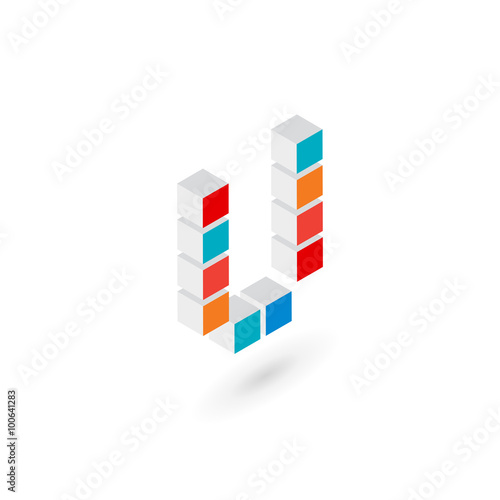3d cube letter U logo icon design template elements