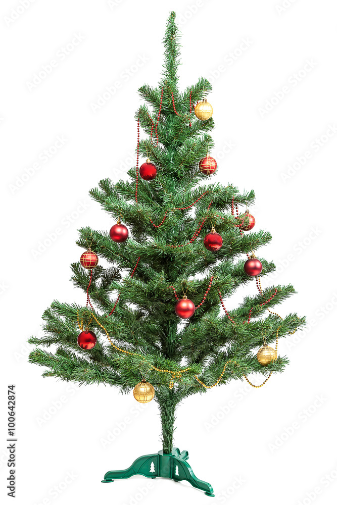 Fototapeta premium Christmas tree with baubles on white background.