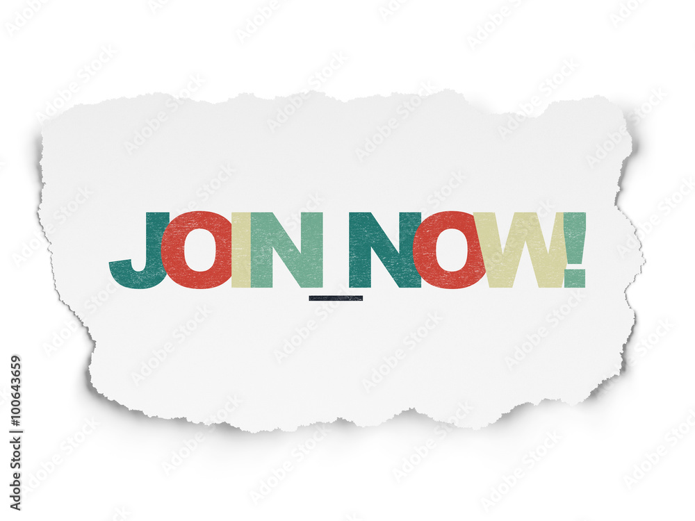 Social media concept: Join now! on Torn Paper background Social media concept: Join now! on Torn Paper background