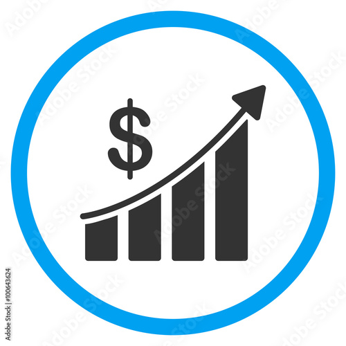 Sales Bar Chart vector icon. Style is bicolor flat circled symbol, blue and gray colors, rounded angles, white background.