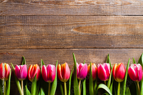 Fototapeta Naklejka Na Ścianę i Meble -  Bouquet of tulip flowers on background with copy space