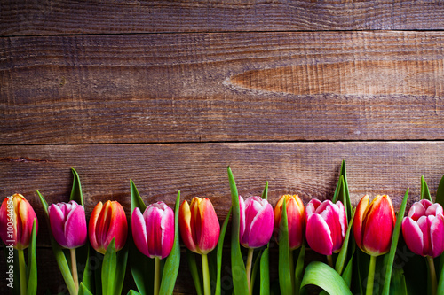 Fototapeta Naklejka Na Ścianę i Meble -  Bouquet of tulip flowers on background with copy space