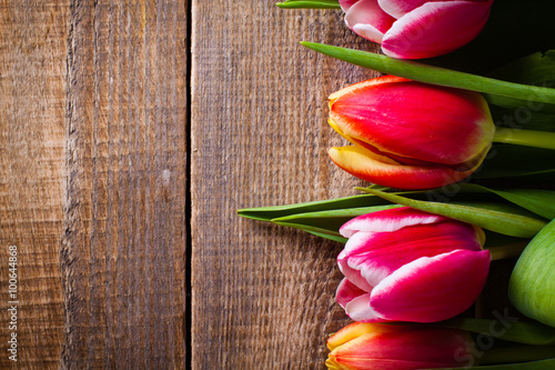 Bouquet of tulip flowers on background with copy space