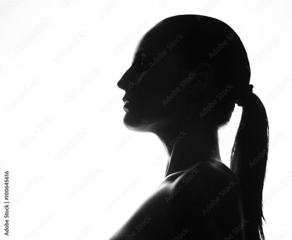 Hidden face. female silhouette.studio shot. isolated on white